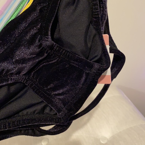 Pilyq Girls Black Velvet Sporty Bikini Set with Rainbow Stripes Toddler - Picture 5 of 8